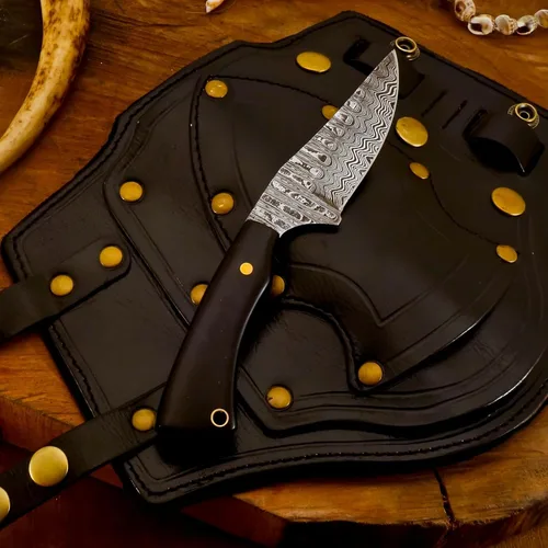 Vista 3 de AR Damasco - Cuchillo de bolsillo de acero hecho a mano, cuchillos plegables ideales para acampar, cazar. El cuchillo EDC viene con mango de madera