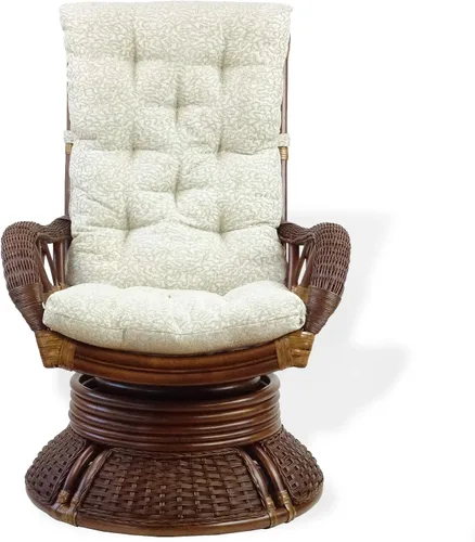Vista 5 de Sillón mecedor giratorio Alexa color nogal oscuro, mimbre de ratán natural, diseño hecho a mano con cojín