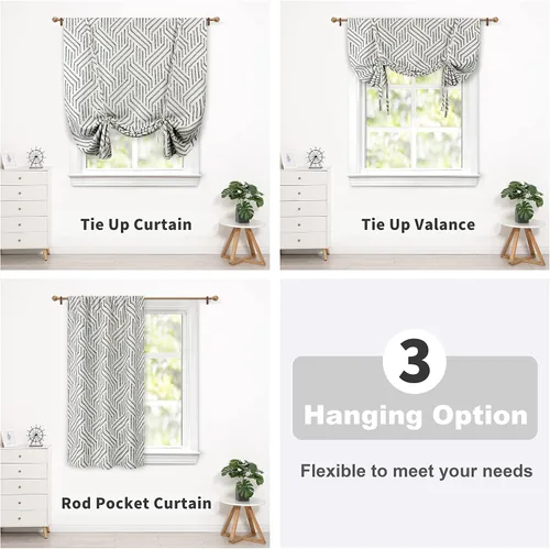 Vista 8 de DriftAway Briony - Cortina opaca con amarre para cocina, ajustable, diseño de globos, líneas texturizadas, estampadas, persianas romanas