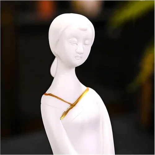 Vista 3 de Escultura Figura de mesa Estatua Mujer De Pie Porcelana Blanca Dorada Ornamento De Escritorio Zen Clásico Hecho A Mano Arte Decoraciones Estatua