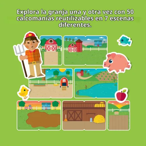 Vista 2 de Chuckle & Roar Libro de calcomanías reutilizables: Granja – 7 escenas de granja + 45 calcomanías reutilizables de primera calidad, actividades