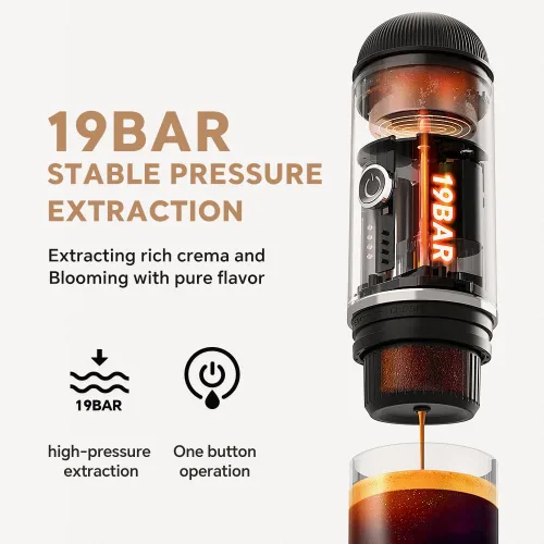 Vista 3 de Cafetera eléctrica portátil de café expreso, cafetera de viaje para camping, cafetera de auto con calentamiento automático con USB-C, con café