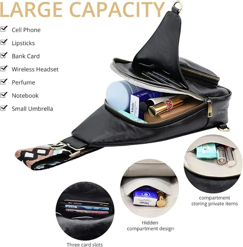 Vista 2 de Sling Bag for Women-PU Leather Crossbody Bags Sling Bags with Card Slot,Multipurpose Chest Bag for Traveling Running