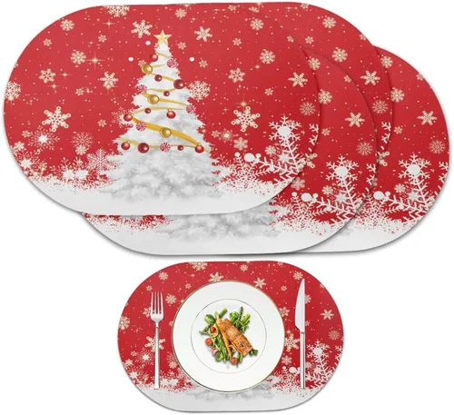 Vista 91 de Juego de 2 manteles individuales con luces de Navidad, resistentes al calor, antideslizantes, impermeables, a prueba de aceite, lavables, lavables