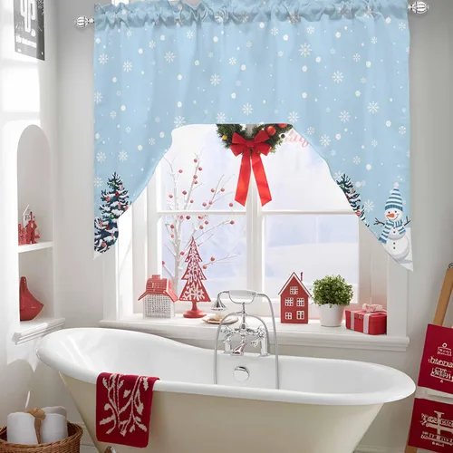 Vista 5 de Muñeco de nieve de Navidad, cenefa de cocina, cenefa con bolsillo para barra, paneles de cortina para dormitorio, sala de estar, baño, cafetería