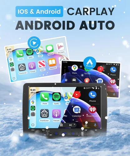 Vista 3 de Rimoody - Estéreo de automóvil de un solo din con Carplay inalámbrico y Android Auto, receptor de audio para automóvil con pantalla táctil de 9