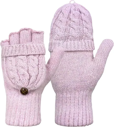 Vista 76 de Beurlike Guantes de invierno para mujer, de lana cálida, a prueba de viento, convertibles, sin dedos
