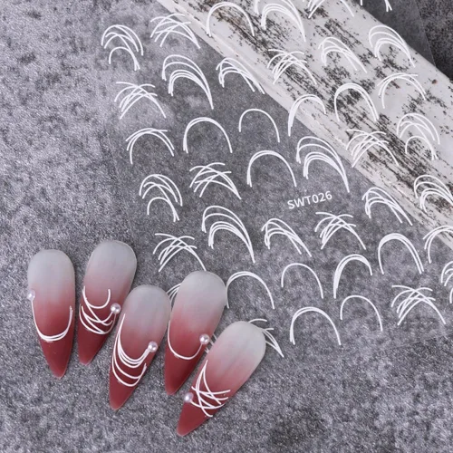 Vista 7 de Calcomanías de arte de uñas, calcomanías de uñas de línea de rayas francesas, calcomanías de puntas francesas 3D, calcomanías de arte de uñas