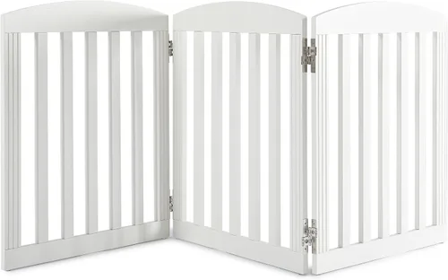 Vista 4 de SPIRICH Puerta para perros interior, Puertas para perros para puertas, escaleras, la casa, puerta plegable para mascotas de madera independiente
