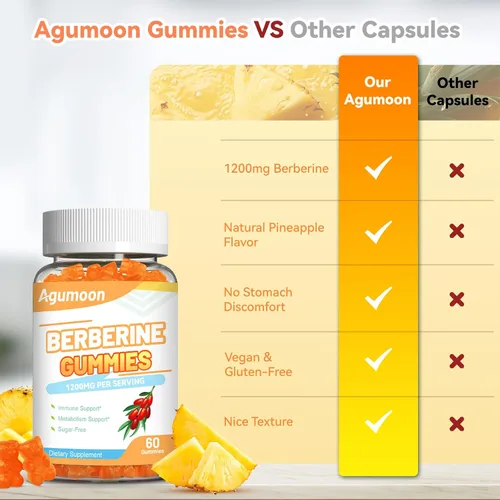 Vista 6 de Gomitas de berberina de 1200 mg, suplemento de berberina de alta potencia con canela de Ceilán para el sistema inmunológico y el metabolismo, sin