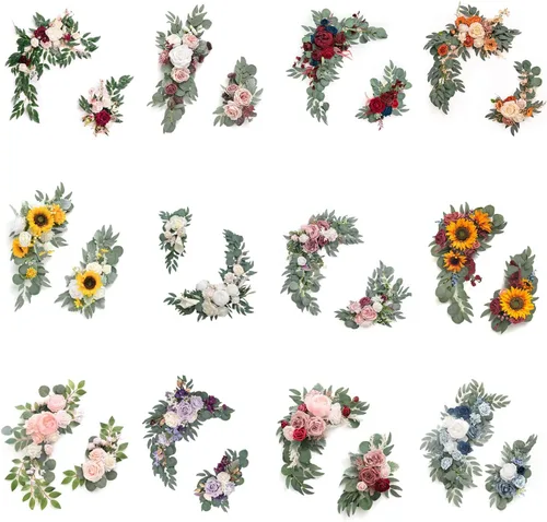 Vista 9 de Juego de 2 flores artificiales para arco de boda, flores artificiales para letrero de boda, decoración de boda polvorienta para decoración de Champán
