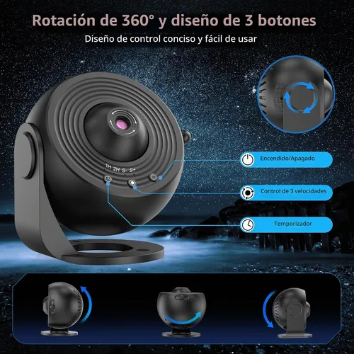 Vista 6 de Proyector de galaxia para dormitorio, proyector de estrellas de imagen HD, perilla ajustable de luz de galaxia, 13 discos de película, proyector