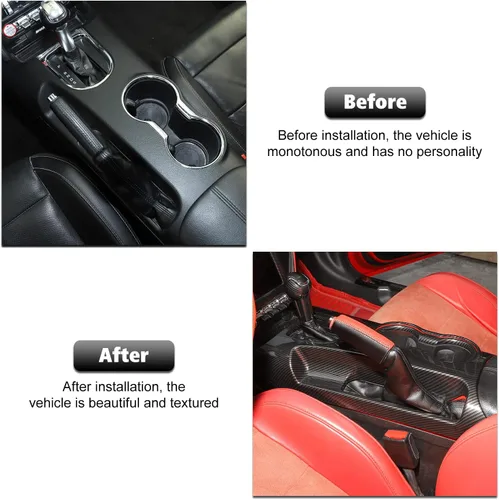 Vista 2 de RT-TCZ Cubierta de Panel de Cambios de Consola Central de Fibra de Carbono, Marco de Portavasos, Kit de Accesorios de Decoración Interior para Ford
