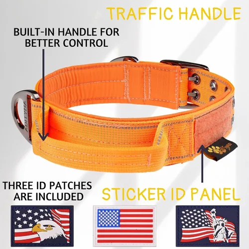 Vista 2 de ADITYNA Collar de perro resistente para perros grandes con mango de tráfico Naranja