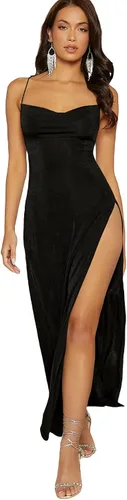 Vista 4 de SheIn Vestido largo sexy con abertura para mujer, sin mangas, espalda abierta, vestido largo