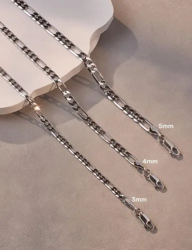 Vista 4 de 925 Sterling Silver FigaroCuban Chain Necklace for Men Diamond Cut Silver Link Chain for Women 16-30 Inches