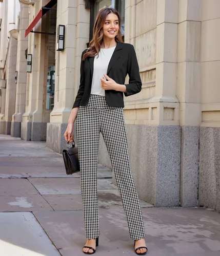 Vista 3 de Hybrid & Company - Pantalones de oficina Millennium ajustados con corte para bota para mujer 10768-negroblanco