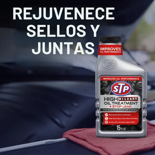 Vista 5 de STP Tratamiento de aceite de alto kilometraje + detener fugas - 15 onzas líquidas