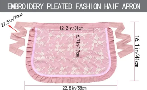 Vista 9 de Delantales de chef unisex blanco retro algodón criada corto 2 bolsillos cintura camarera mitad delantal