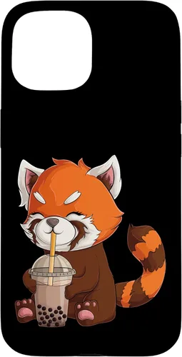 Vista 6 de Kawaii Red Panda Drinking Boba Bubble Tea Japanese Anime Case for iPhone 17