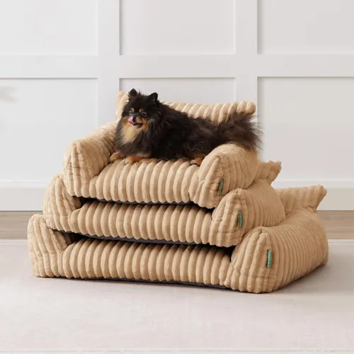 Vista 7 de Lindo sofá cama para mascotas, sofá de apoyo para gatos de interior, sofá cama pequeño para perros pequeños, beige, 24 pulgadas