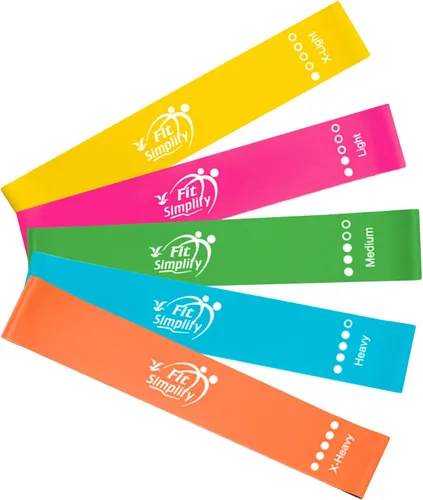Vista 3 de Fit Simplify Bandas de ejercicio de resistencia de 10 pulgadas, juego de 5, colores surtidos
