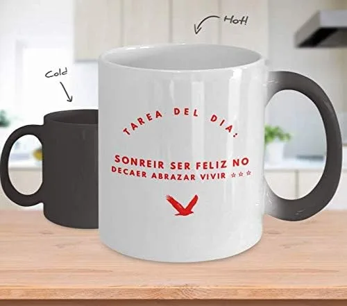 Vista 2 de Taza Cafe Sonreir Vaso, taza de café divertidas, tazas personalizadas, taza de café inspiradoras, taza con mensajes positivos.