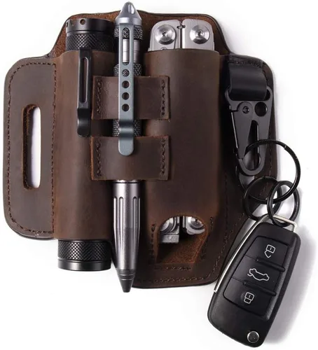 Vista 10 de Gentlestache - Funda de cuero para Leatherman, funda multiherramienta, EDC, organizador de bolsillo con llavero para cinturón y funda para linterna
