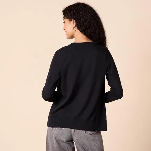 Vista 3 de Tienda Essentials Suéter ligero tipo cárdigan, con cuello redondo, para mujer