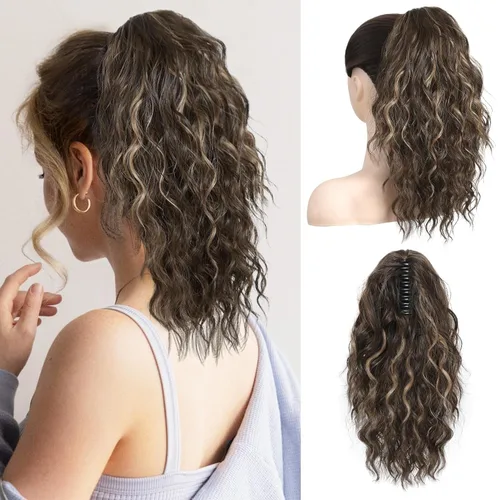 Vista 19 de REECHO Extensión de cola de caballo, extensiones de cabello rizado de cola de caballo de 18 pulgadas, extensiones de cabello sintético natural