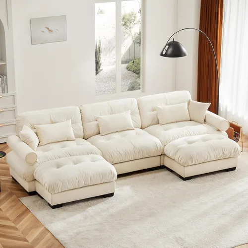 Vista 44 de Sofá modular de terciopelo con botones en L, sofá modular reversible de esquina de 2 plazas, sofá biplaza y otomano, combinación gratuita de 93.7