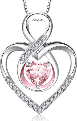 Vista 13 de RIVIKO Collar con símbolo de corazón infinito para mujer, plata de ley 925, dije de corazón de amor, día de la madre, aniversario, cumpleaños