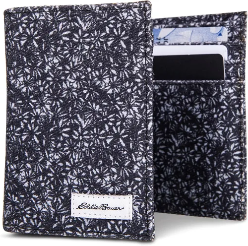 Vista 7 de Eddie Bauer Men's Fabric Trifold Wallet Money Clip RFID Protection ID Window Genuine Leather EDC