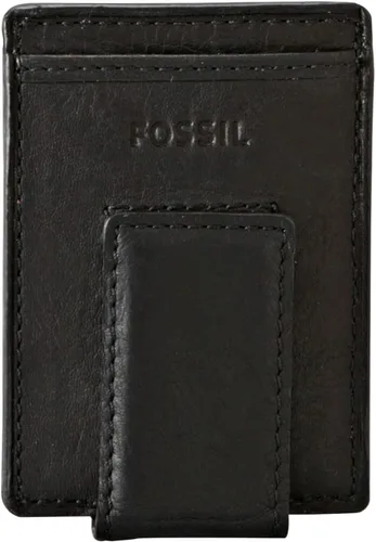 Vista 6 de Fossil Funda magnética minimalista de cuero para hombre con clip para dinero bolsillo frontal cartera para hombres, Negro, Estuche para tarjetas