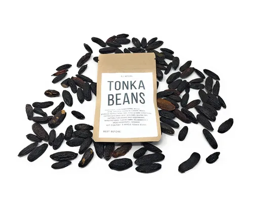 Vista 6 de 5 Granos de Tonka Premium - Granos de Tonka Naturales Enteros - 100% Tonquín Crudo y Puro, Fragancia Fuerte (Vainas Dipteryx Odorata Tonkin). Granos