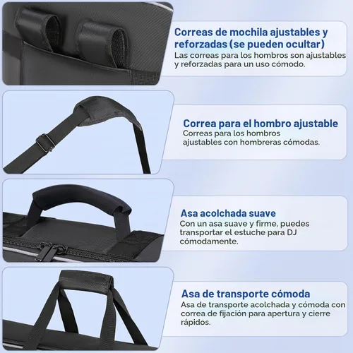 Vista 5 de Funda para controlador de DJ compatible con DDJ FLX4/400/REV1 Numark Party Mix 2/Mixtrack Platinum FX, mochila de DJ acolchada con correa de hombro
