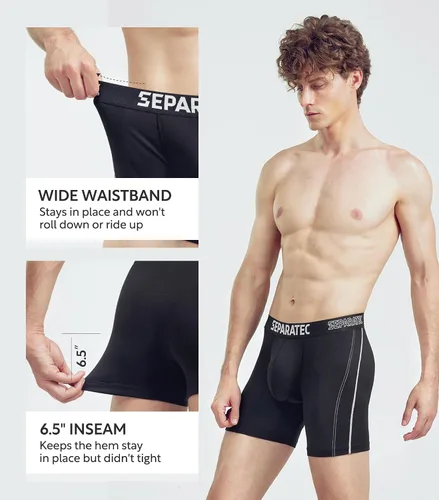 Vista 4 de Separatec Mens Underwear Dual Pouch Boxer Briefs Moisture Wicking & Breathable ComfortSoft Underwear with Fly 3 or 6 Pack