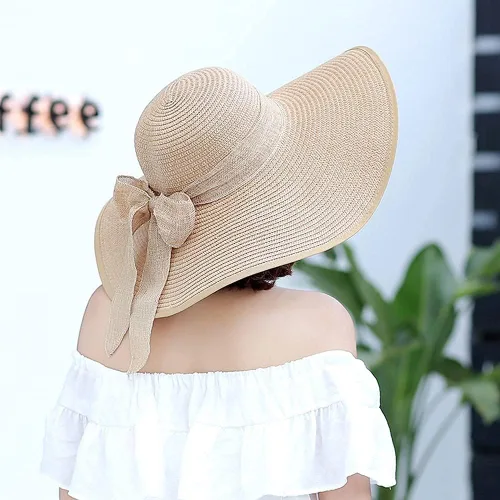 Vista 5 de FSIGOM Sombrero flexible plegable para mujer, sombrero de paja con protección solar de ala ancha, gorra de playa con protección UV de verano