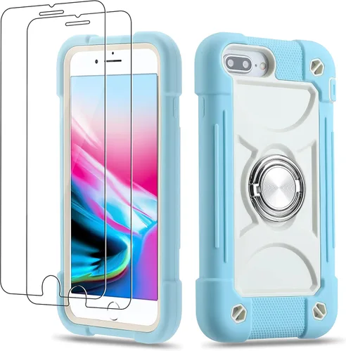 Vista 83 de Funda para iPhone Se3/iPhone Se2, iPhone 6/6S, iPhone 7/iPhone 8 de 4.7 pulgadas con soporte de anillo, con 2 protectores de pantalla resistentes