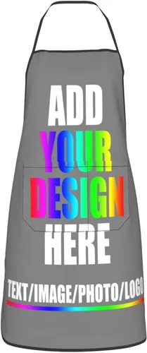 Vista 36 de HooSo Delantal de cocina personalizado, diseño de nombre, logotipo, foto, delantal de poliéster ajustable con dos bolsillos delanteros