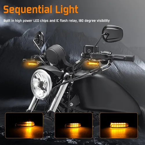 Vista 2 de NTHREEAUTO Señales de giro secuenciales de manubrio delanteras, intermitentes LED de flujo para motocicleta, mini luz de marcha compatible