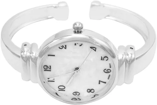 Vista 2 de Rosemarie Collections Reloj de pulsera de metal con madreperla para mujer de tamaño mediano a grande (plata)