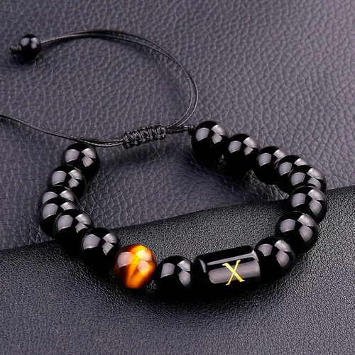 Vista 119 de SUMMER LOVE Regalos para el Día del Padre, pulsera con inicial de piedra de ónix negro de 0.394 pulgadas para hombres, pulsera de cuerda trenzada