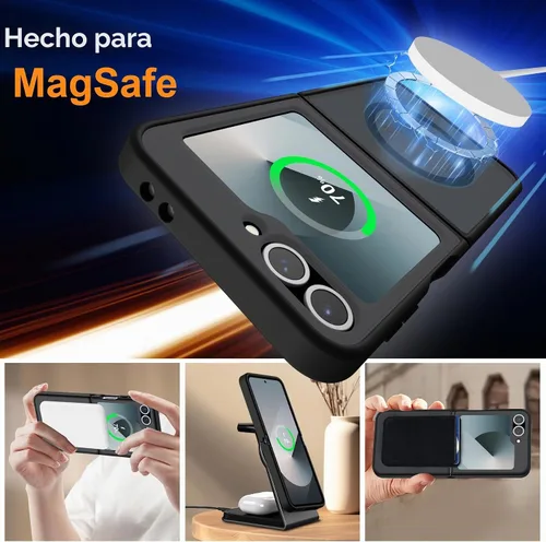 Vista 3 de ORETECH Magnético para Samsung Galaxy Z Flip 6 con 2 protectores de Negro