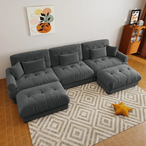 Vista 41 de Sofá modular de gran tamaño de 94 pulgadas, sofás seccionales grandes de color beige y blanco para sala de estar, juego de sofá de terciopelo, sofás