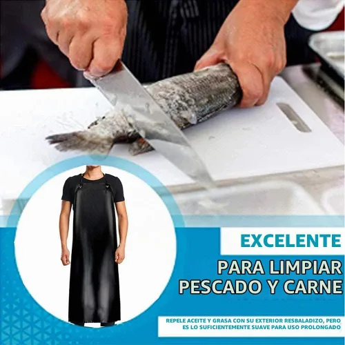 Vista 6 de Delantal de trabajo de vinilo de goma impermeable negro para hombre, modelo resistente de 43 x 29 pulgadas, ideal para mantenerse seco cuando se