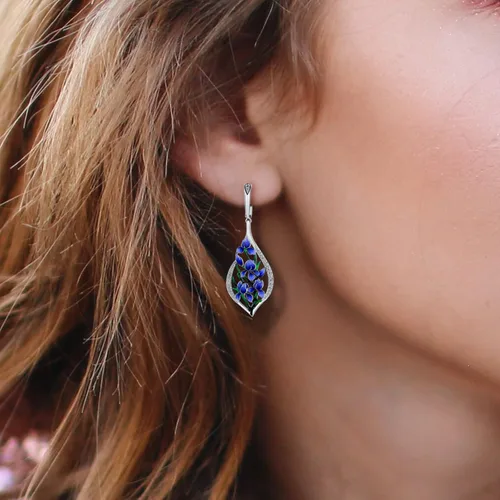 Vista 4 de Santuzza Aretes de plata de ley 925 con circonita cúbica esmaltada y libélula para mujer