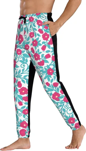 Vista 4 de Jutdopt Men Roses Pattern with Leaves Sweatpants Joggers Sweatpants Baggy Jogger Pants with Pocket for Men