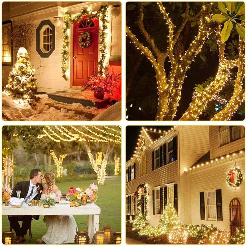 Vista 7 de Luces de Navidad para interiores y exteriores, tira de 200 luces LED para Navidad, de 23 m, con 8 modos, se puede conectar con otras tiras, Blanco
