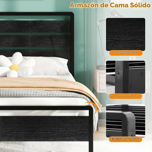 Vista 6 de VINGLI Base de cama de plataforma individual con cabecero y estribo LED, estación de carga USB, cama de panel de metal con espacio de almacenamiento
